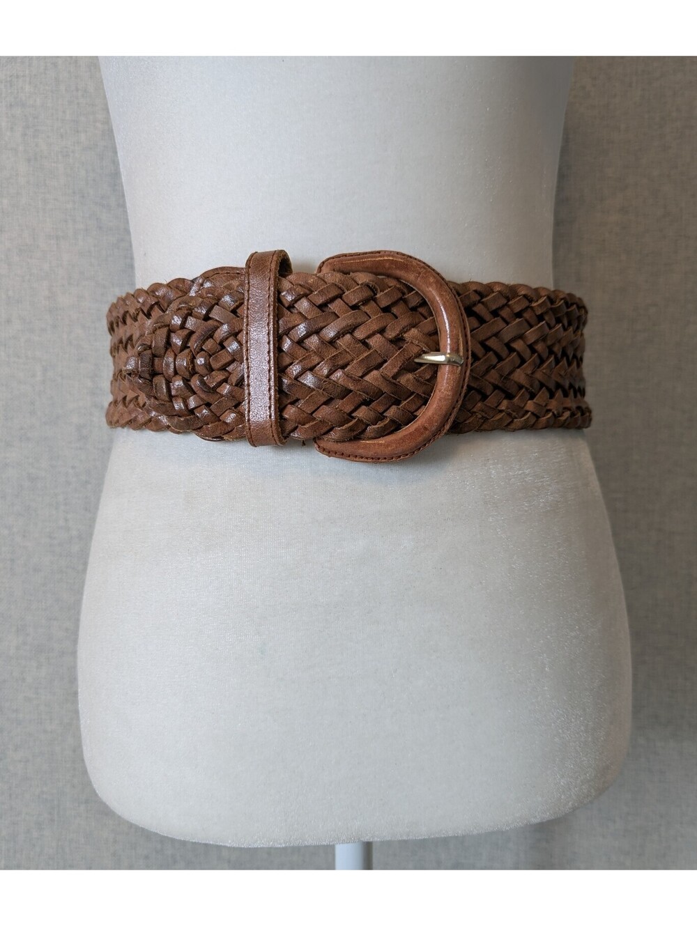 Vintage woven braided leather wide belt - Size S